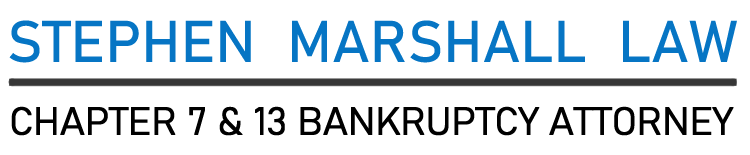 Blue Text: Stephen Marshall Law Black Subtext: Chapter 7 & 13 Bankruptcy Attorney